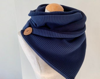 Wickelschal Dreieckstuch Schal Strick Blau Baumwolle  wrap scarf triangular Marine