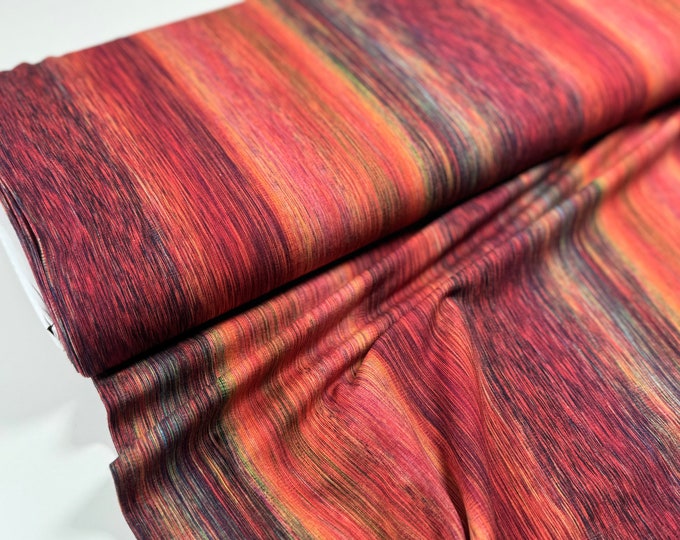 SALE 1 Meter Jersey Cotton Red Orange Lines Dashes Striped Brown Elastane