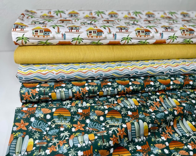Cotton Fabric Fabric Package Hawaii Aloha Palms Surfing Beach Waves Summer Patchwork Fabric Cotton