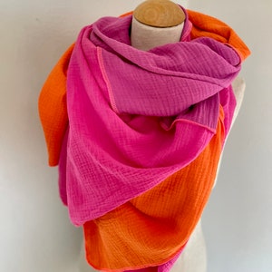 Musselintuch XXL Wickelschal Dreieck Loopschal Pink Fuchsia Neon Orange Rost Rosa Baumwolle Schal Stola Sommertuch Dreieckstuch Bild 8