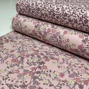 Cotton Fabric Twill Patchwork Meterware Flowers Millefleur Pink Dusty Pink Decorative Fabric Curtain Tablecloth Pillow