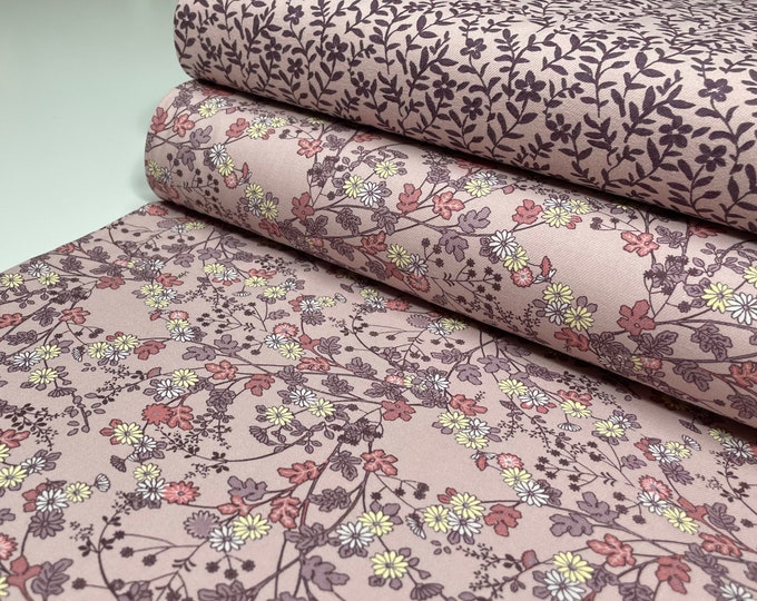 Cotton Fabric Twill Patchwork Meterware Flowers Millefleur Pink Dusty Pink Decorative Fabric Curtain Tablecloth Pillow