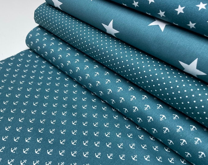 Fabric Patchwork Cotton Petrol Green Stars