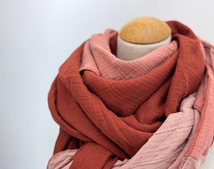 Muslin cloth XXL wrap scarf loop scarf apricot pink orange copper scarf stole summer scarf rust triangular scarf