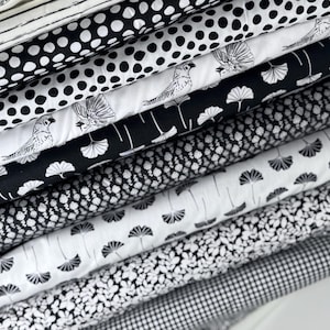 2 METERS Cotton Fabric Package SALE White Black Ecru Cotton Fabric Stripes Dashes Fabric Package Patchwork GREY Graphic