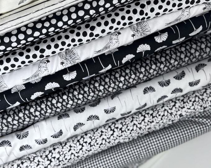 2 METERS Cotton Fabric Package SALE White Black Ecru Cotton Fabric Stripes Dashes Fabric Package Patchwork GREY Graphic