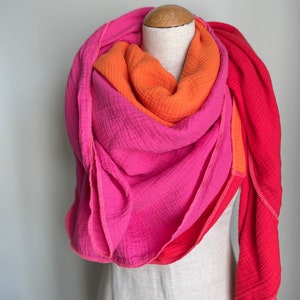 Muslin cloth XXL wrap scarf triangle loop scarf pink fuchsia orange rust pink cotton scarf stole summer scarf triangular scarf image 4