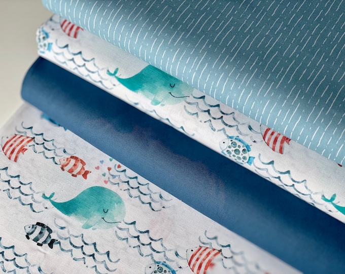 Cotton Fabric Patchwork Meterware Whale Fish