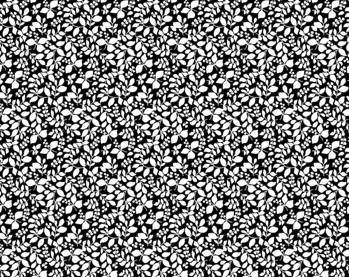 SALE 1m Cotton Fabric Black White Cotton Fabric Leaves Vines