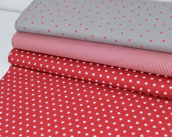 Fabric Patchwork Cotton Red Gray