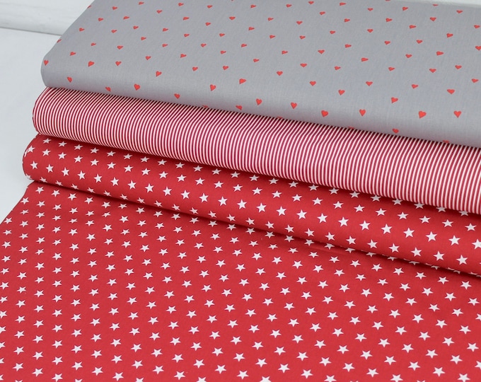 Fabric Patchwork Cotton Red Grey