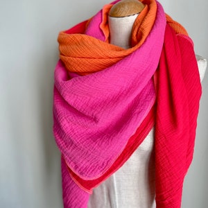 Muslin cloth XXL wrap scarf triangle loop scarf pink fuchsia orange rust pink cotton scarf stole summer scarf triangular scarf image 8