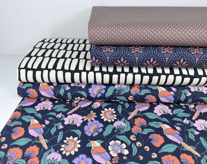 Fabric package 1 meter coated cotton 4 x 25 cm oilcloth coated cotton fabric tablecloth pink black green birds dots dashes stripes
