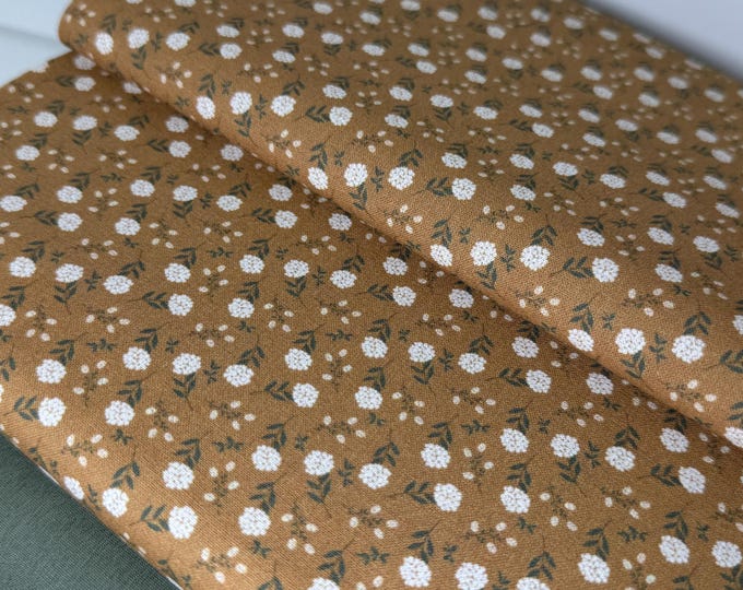 Cotton Fabric Patchwork Brown Green Graphic Lines Flowers Khaki Fabric Cotton