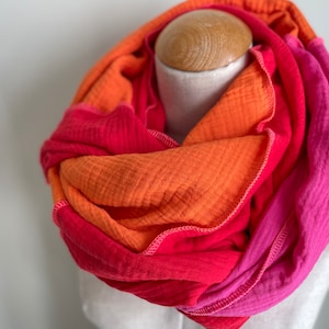 Muslin cloth XXL wrap scarf triangle loop scarf pink fuchsia orange rust pink cotton scarf stole summer scarf triangular scarf image 7