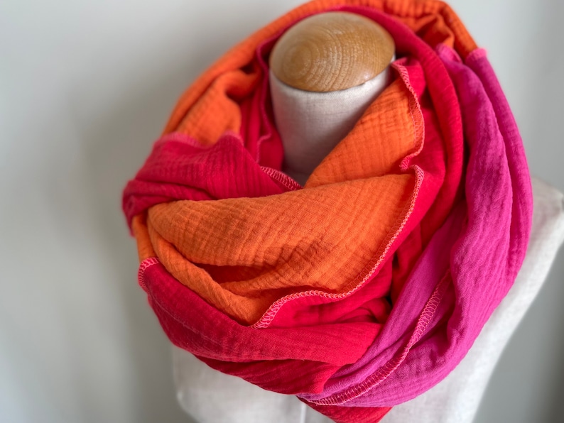 Muslin cloth XXL wrap scarf triangle loop scarf pink fuchsia orange rust pink cotton scarf stole summer scarf triangular scarf image 7