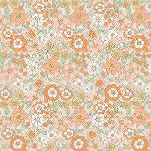 Cotton Poplin Cotton Fabric by the Meter Flowers Retro Orange Salmon Pink Anchor Mint Dress Skirt Girls Cushion Blumen