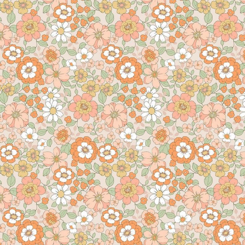 Cotton Poplin Cotton Fabric by the Meter Flowers Retro Orange Salmon Pink Anchor Mint Dress Skirt Girls Cushion Blumen