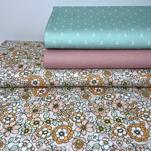 Cotton Poplin Cotton Fabric by the Meter Flowers Retro Orange Salmon Pink Anchor Mint Dress Skirt Girls Cushion image 2