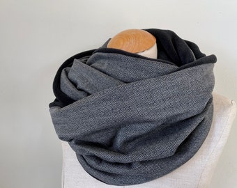 Loop scarf wrap scarf tube scarf herringbone unisex man woman black business