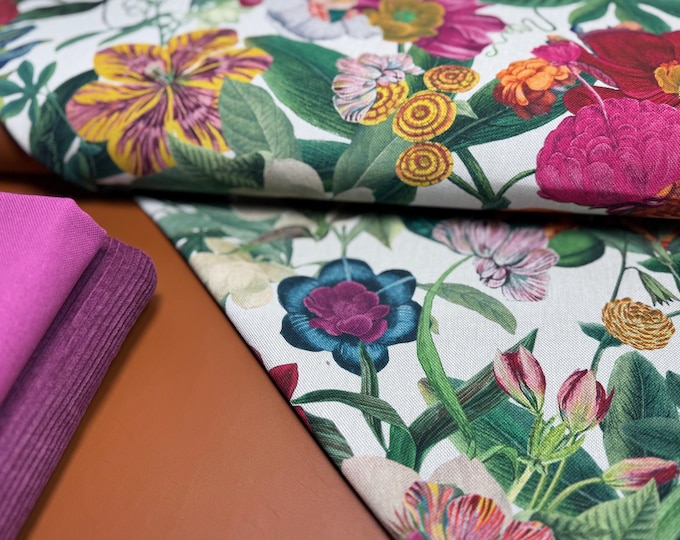 Decorative fabric canvas flowers vintage faux leather bag fabric curtain cushion cover sewing cognac brown cosmetic bag corduroy fuchsia berry