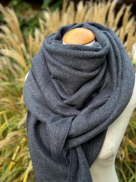 Bio Baumwolle Dreieckstuch XXL Wickelschal Grau Anthrazit Schwarz