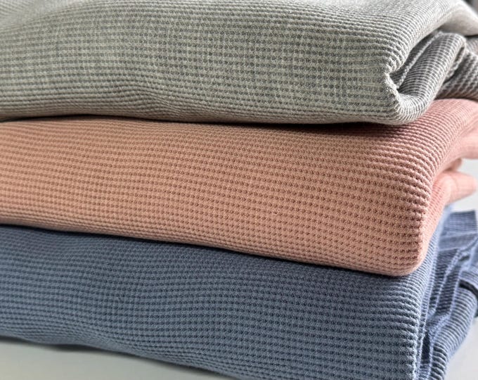 SALE 1 Meter Waffle Jersey Cotton Knit Knitted Waffle Fabric Grey Blue Jeans Apricot Elastane