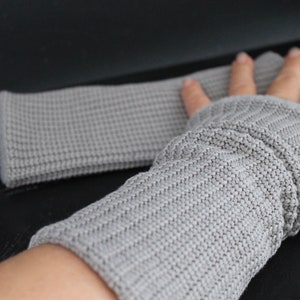 Arm Warmers Wrist Warmers Muff Knit Grey Fleece Winter Lined