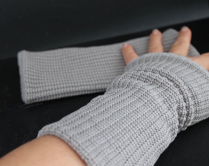 Arm Warmers Wrist Warmers Muff Knit Grey Fleece Winter Lined