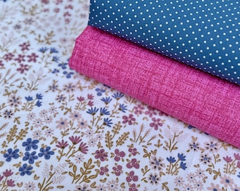 Coated Cotton Oilcloth Coated Cotton Fabric Tablecloth Flowers Dots Graphic Blue Pink Fuchsia Mint Yellow Curry Pink