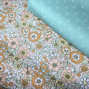 Cotton Poplin Cotton Fabric by the Meter Flowers Retro Orange Salmon Pink Anchor Mint Dress Skirt Girls Cushion image 6