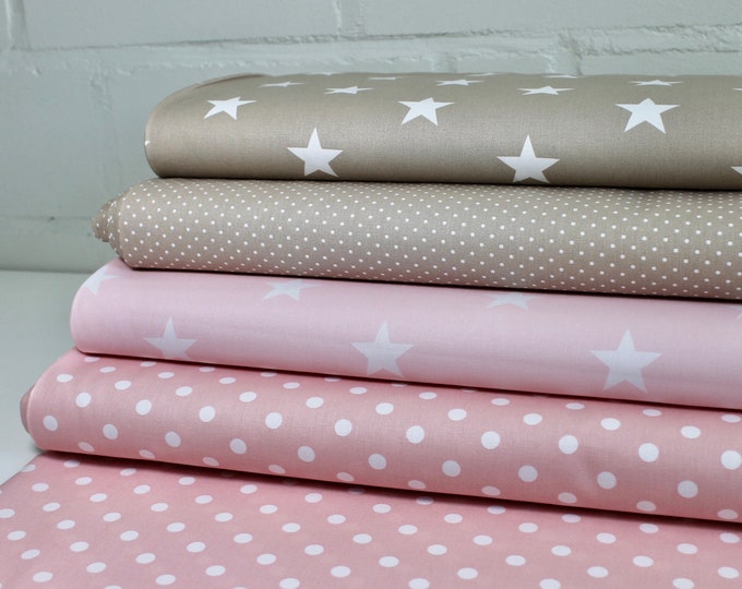 Cotton Fabric Patchwork Dots Stars Sold by the Meter