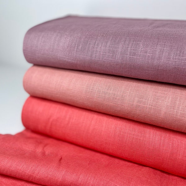 Linen Fabric Linen Washed by the Meter Pastel Coral Mallow Pink Pink Orange