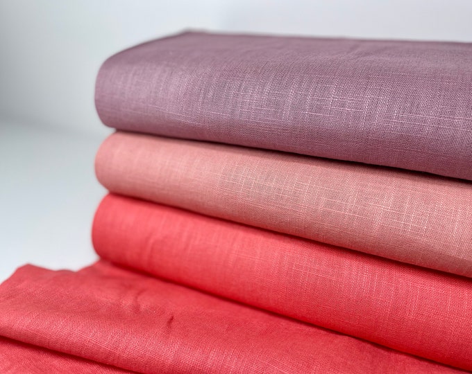 Linen Fabric Linen Washed Sold by the Meter Pastel Coral Mallow Pink Orange