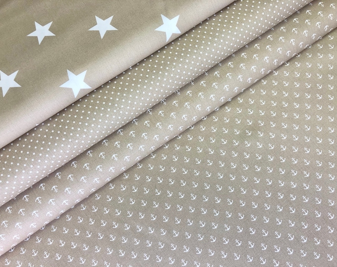 Cotton Fabric Patchwork Beige Maritime fabric Cotton