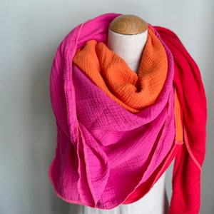 Musselintuch XXL Wickelschal Dreieck Loopschal Pink Fuchsia Orange Rost Rosa Baumwolle Schal Stola Sommertuch Dreieckstuch zdjęcie 3