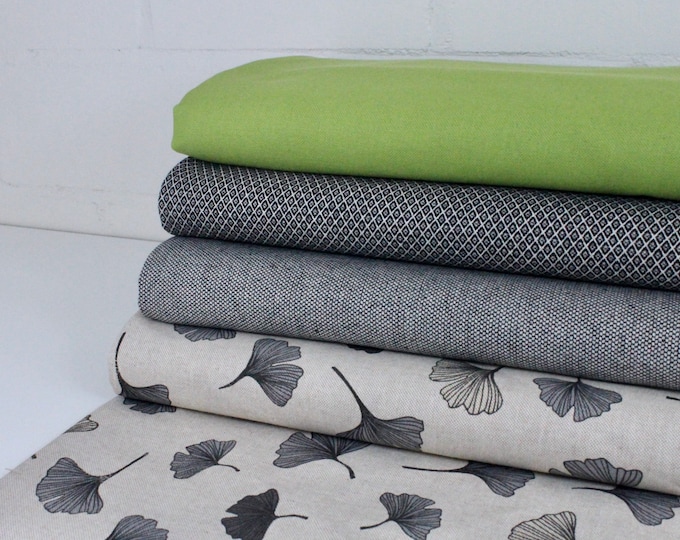 Canvas Cotton Bag Fabric Black Green Gingko Decorative Fabric