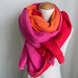 Muslin cloth XXL wrap scarf triangle loop scarf pink fuchsia orange rust pink cotton scarf stole summer scarf triangular scarf image 2