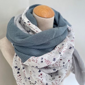 Muslin cloth XXL wrap scarf triangle loop scarf beige blue blue gray dust pastel tone cotton scarf stole summer cloth triangular scarf image 8