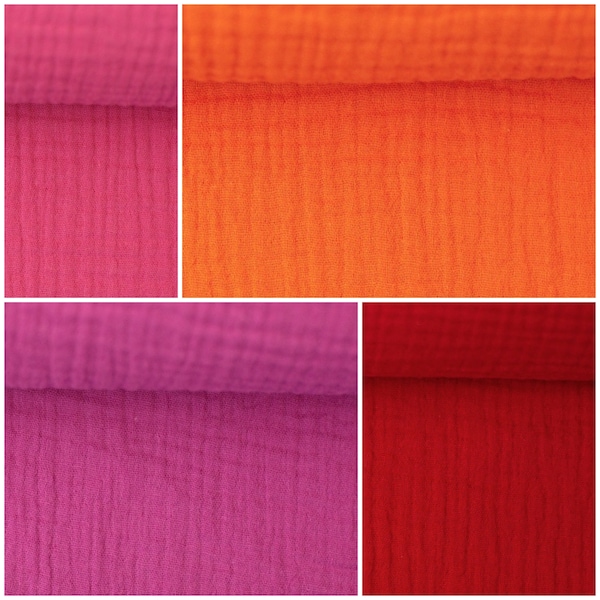 Musselin Double Gauze Baumwolle Stoff Muslin Kinder Kleid Tuch nähen Fuchsia Pink Rot Orange