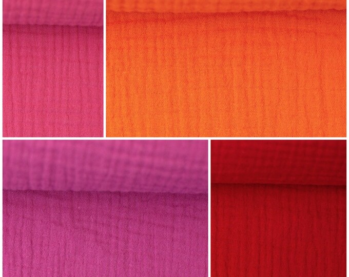 Muslin Double Gauze Cotton Fabric Muslin Children Dress Cloth Sewing Fuchsia Pink Red Orange