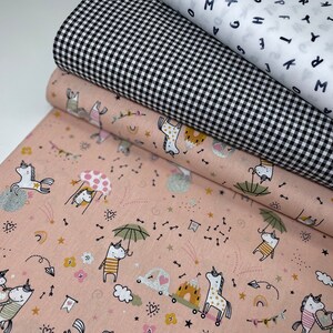 Tissu en coton rose abricot argent paillettes pastel tissu en coton paquet combinaison tissus à carreaux vichy licorne lettres pour enfants cône d'école coudre