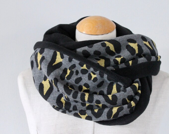Loop loop scarf tube scarf organic knit fabric leopard print gold