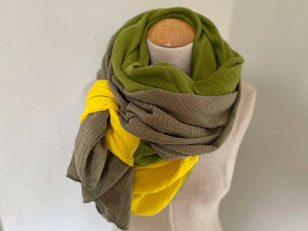 Muslin Cloth XXL Wrap Scarf Triangle Loop Scarf Green Yellow Etsy