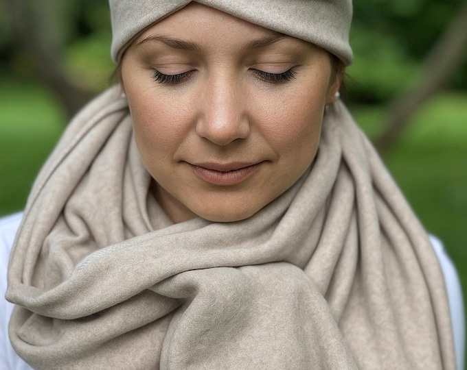 Oranic Cotton Scarf Triangle Cozy Winter Natural Sand taupe Handmade