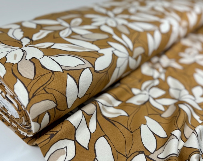SALE 1 Meter French Terry Jersey Curry Orange Brown Leaves Jungle Dress Sewing Flowers Blossoms