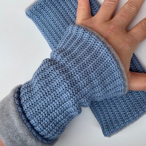 Arm warmers cuffs wrist warmers muff knit blue jeans grey fleece winter lined