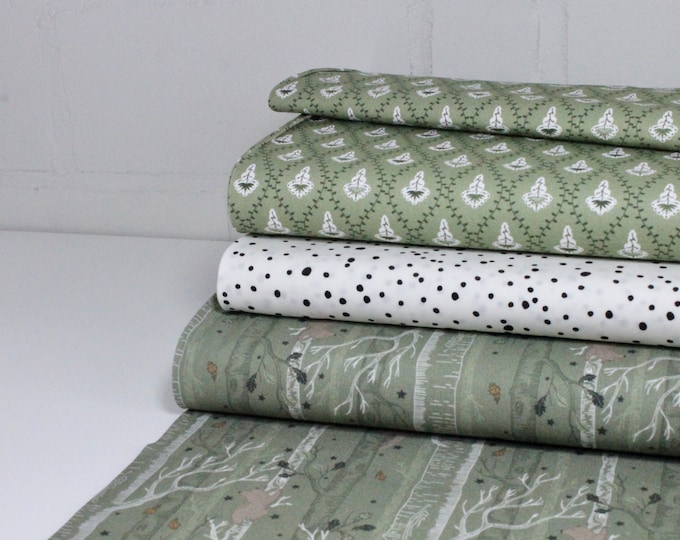 Cotton Fabric Flowers Patchwork Green Olive Children's Fabric Meterware Sewing