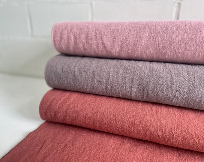 Linen Fabric Stonewashed Sold by the Meter Brown Orange Rust Pink
