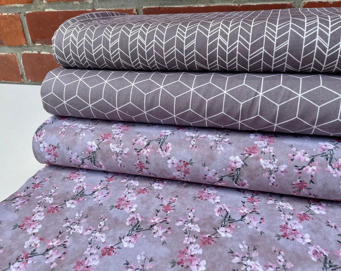 Cotton Fabric Patchwork Fabric Cotton Flowers Taupe